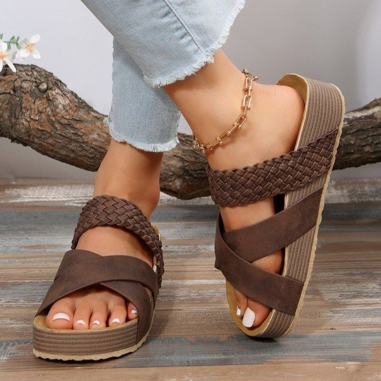 Women's Flat Bottom Thick Sole Cross Over Sandals CD503