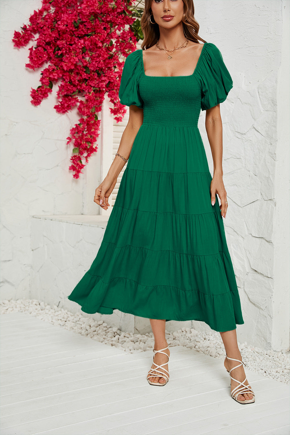 Women's High Waist Bubble Sleeve Wrap Up Dress CD551