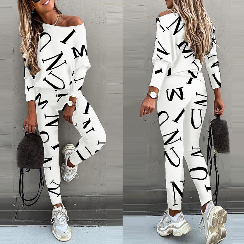 Letter Printed Long Sleeve Leisure Suit for Women CD600