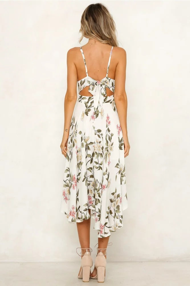 Strap Sleeveless V-neck Printed Irregular Dress CD357