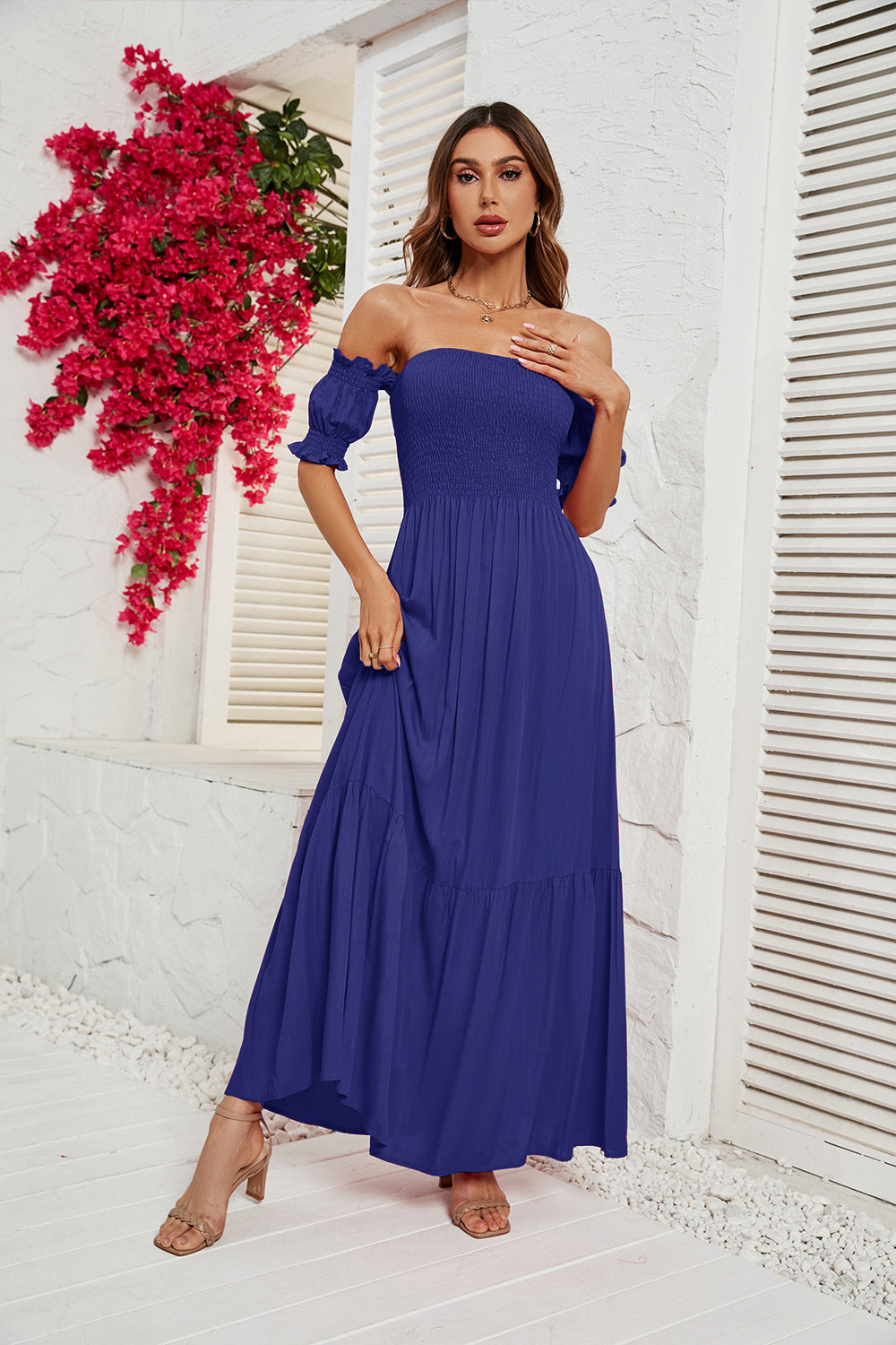 Women's Off Shoulder Short Sleeve Off Back Dress CD588