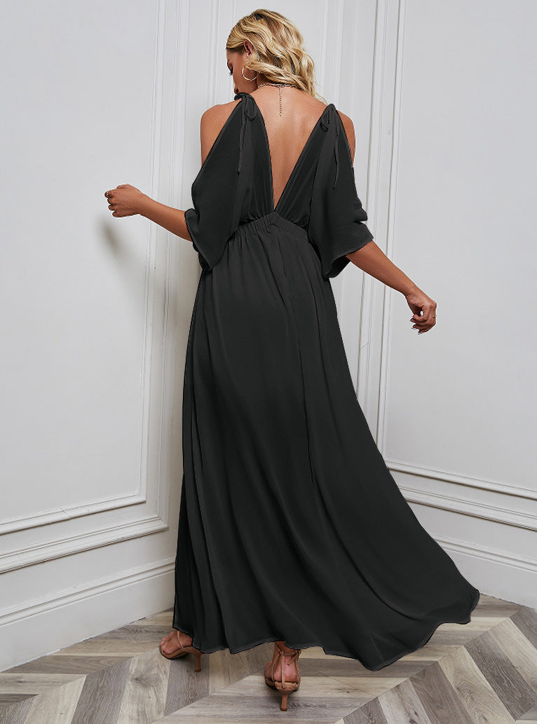 Women's Deep V Off-the-shoulder Chiffon Dress CD521