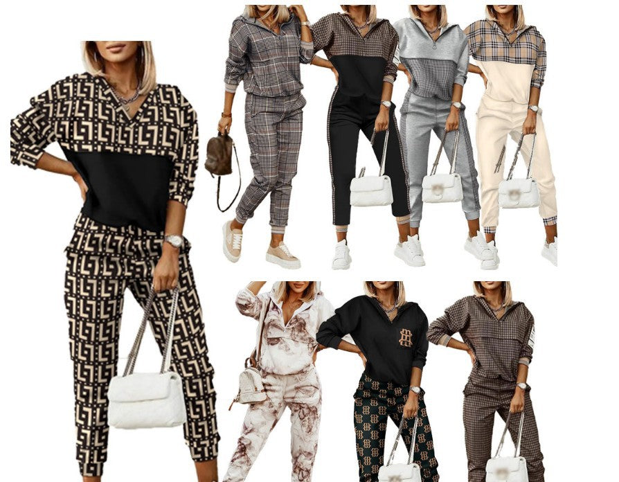Women's Vintage Printed Hoodie & Pant Sets Black