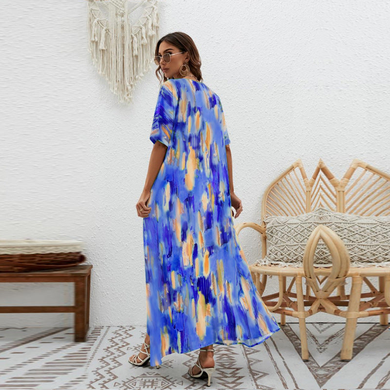 Women's Printed Loose Swing Short Sleeve Dress CD511