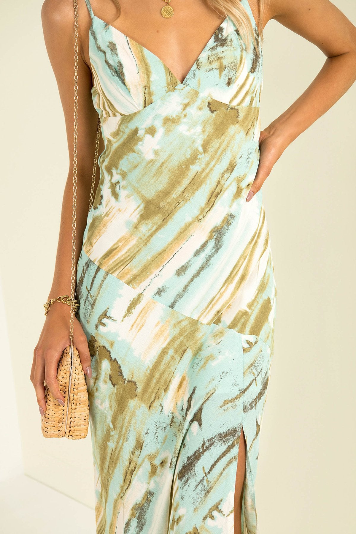 Strap Tie Dye Printed V-Neck Mid Waist Dress CD327