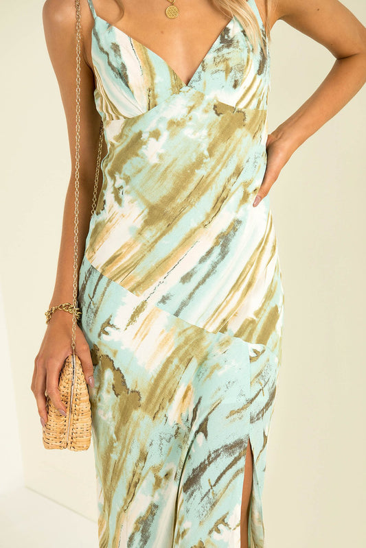 Strap Tie Dye Printed V-Neck Mid Waist Dress CD327
