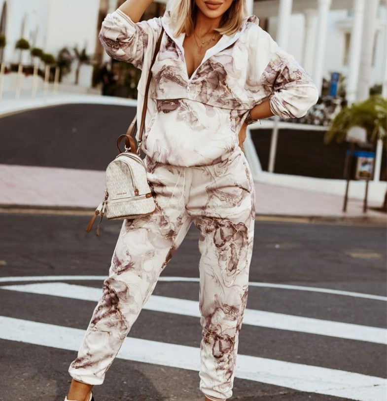 Women's Vintage Printed Hoodie & Pant Sets Black