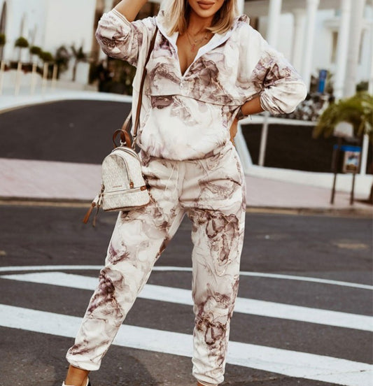 Women's Vintage Printed Hoodie & Pant Sets Black
