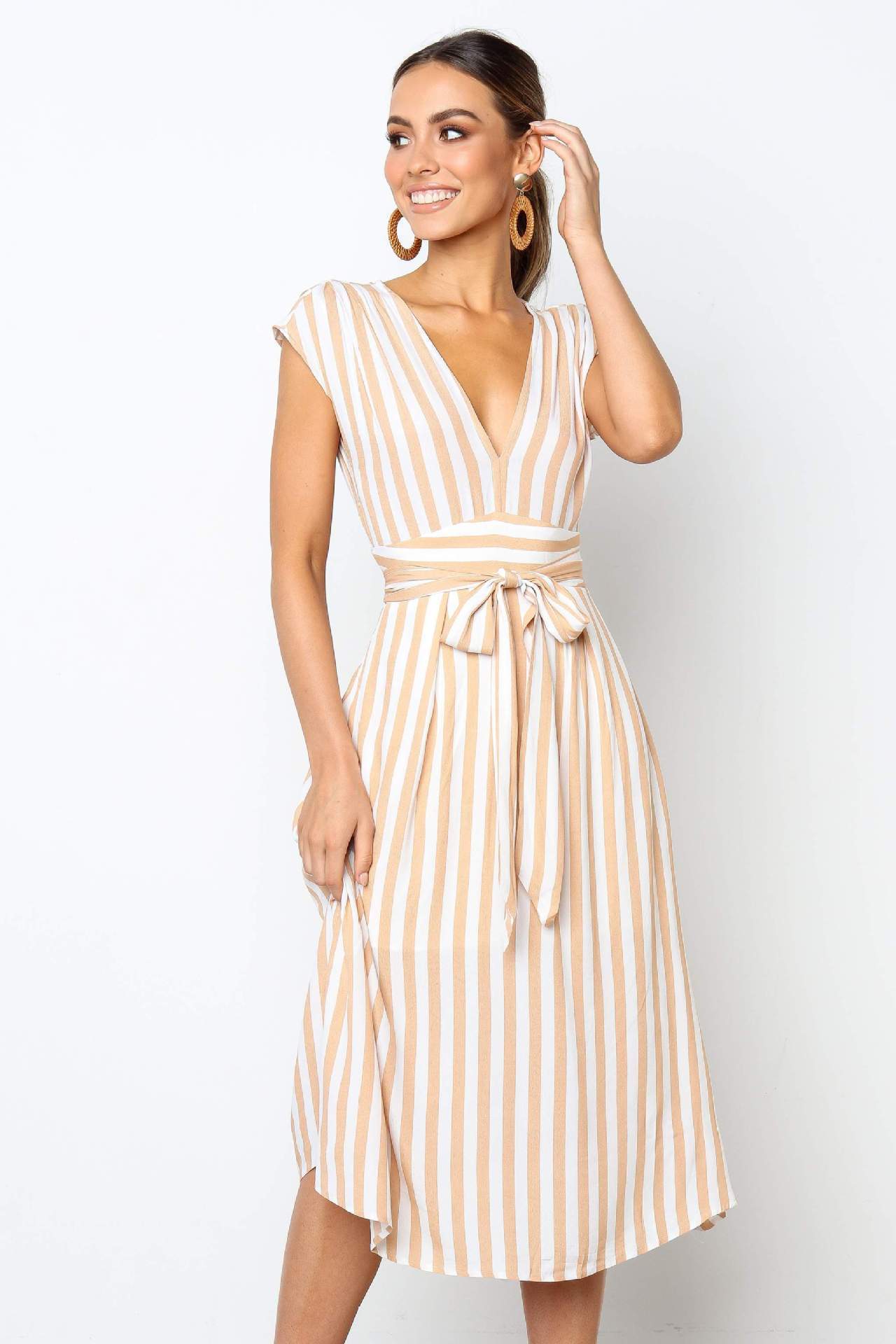V-neck Sleeveless Striped Print Dress CD345