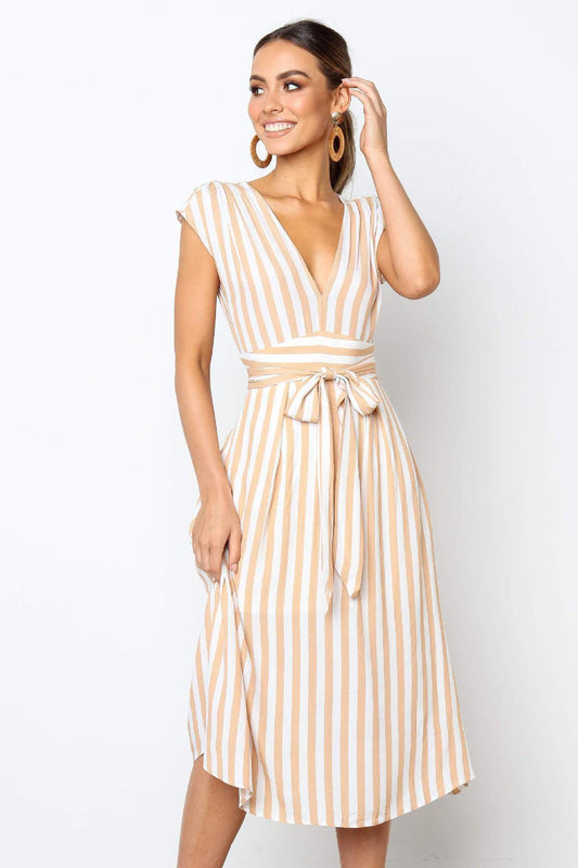 V-neck Sleeveless Striped Print Dress CD345
