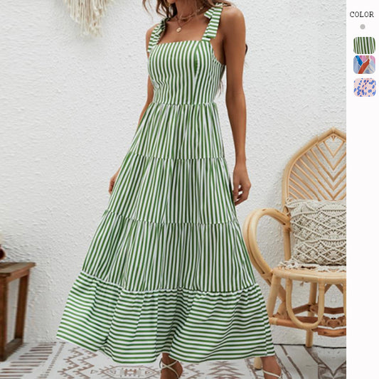 Women's Stripe High Waist Strap Dress CD518