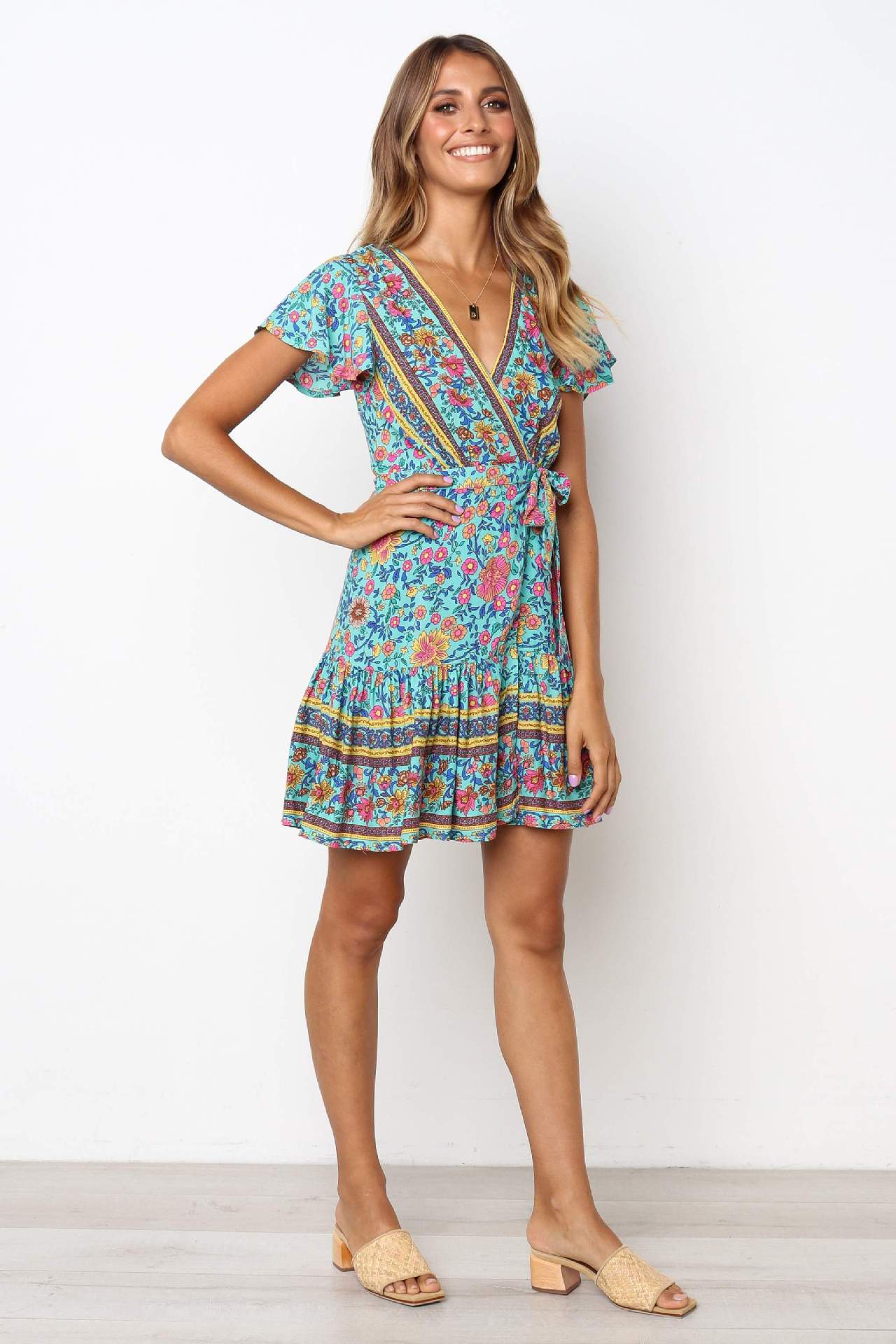 V-neck Printed Floral Sexy Dress Summer CD391
