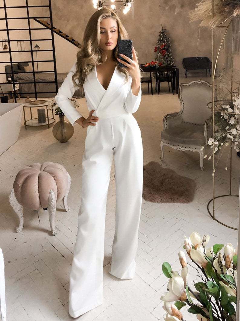 Long-sleeved Slim-fit One-piece Solid Color Trousers CD631