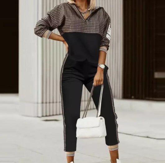 Women's Vintage Printed Hoodie & Pant Sets Black