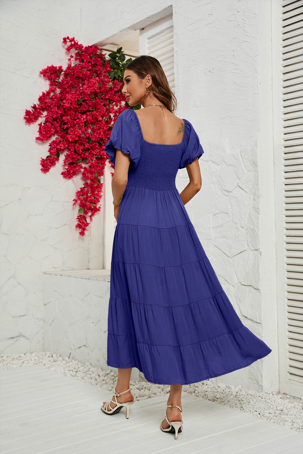 Women's High Waist Bubble Sleeve Wrap Up Dress CD551