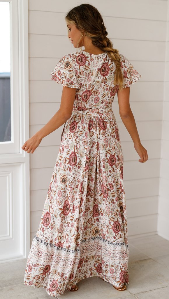 V-neck Lotus Printed Sexy Swing Long Dress CD298