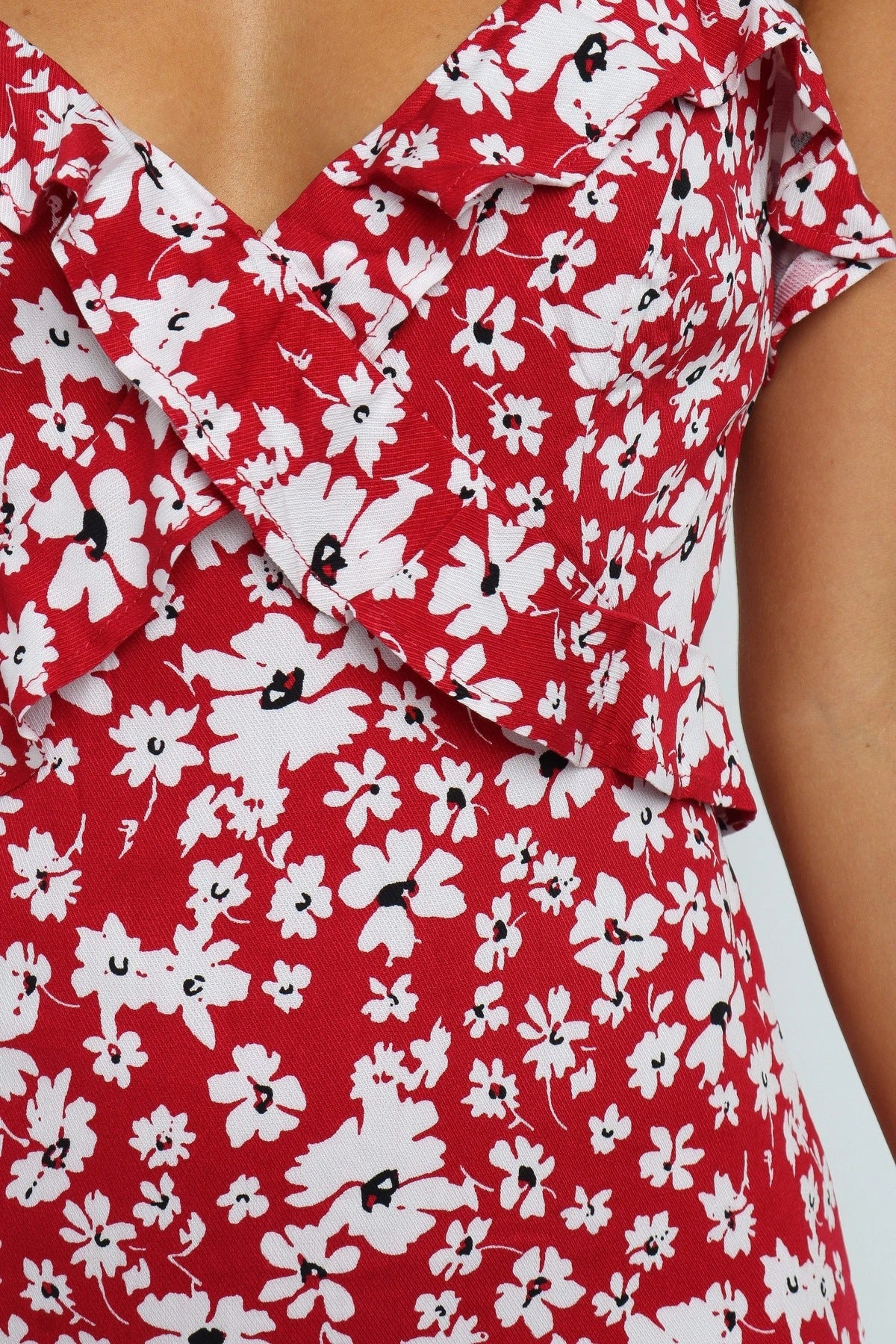 Strap Ruffled V-neck Floral Print Dress CD224