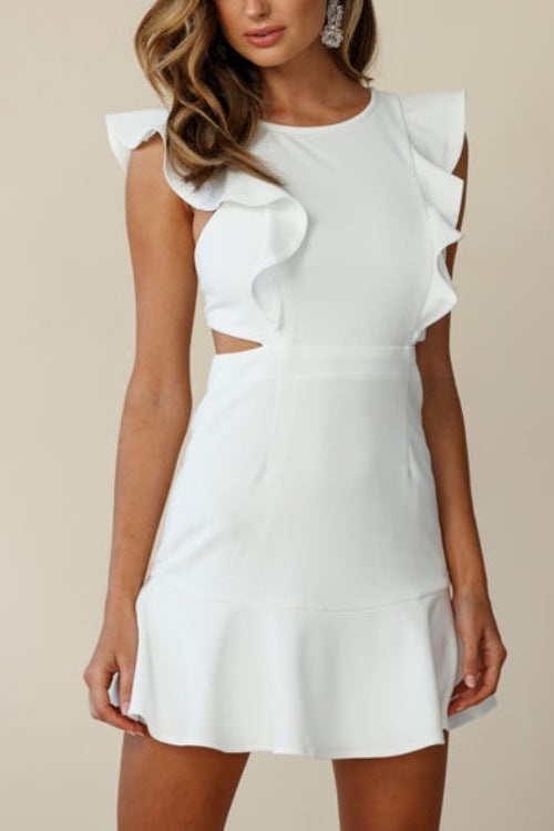Sleeveless Ruffles Irregular Knitted Short Skirt Dress CD211