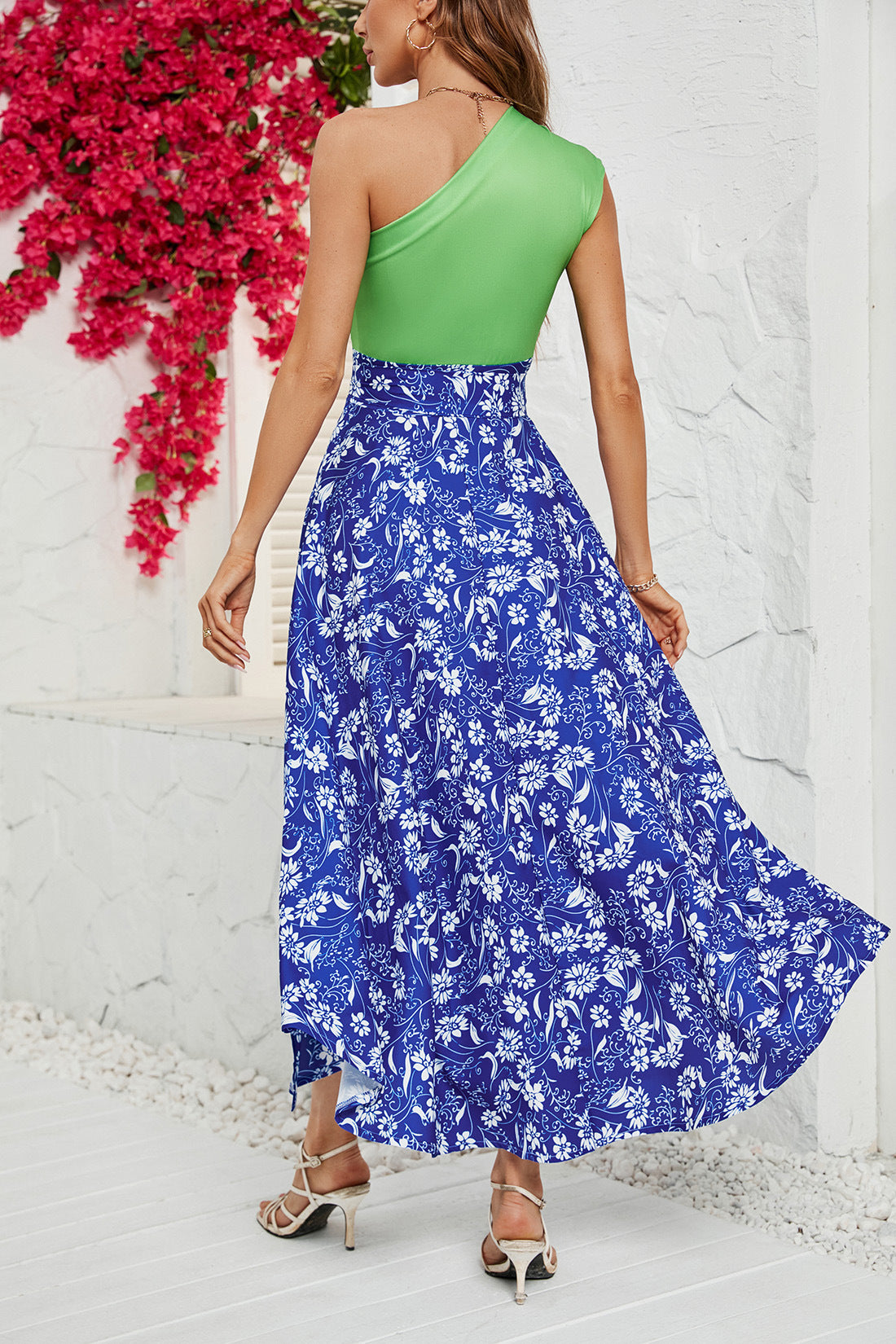 Women's Printed Diagonal Split Dress CD587