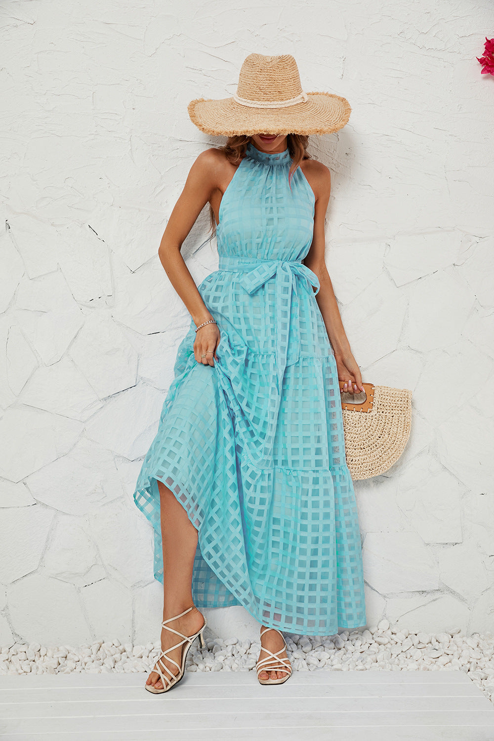 Women's Round Neck Ruffled Lace-up Dress CD554