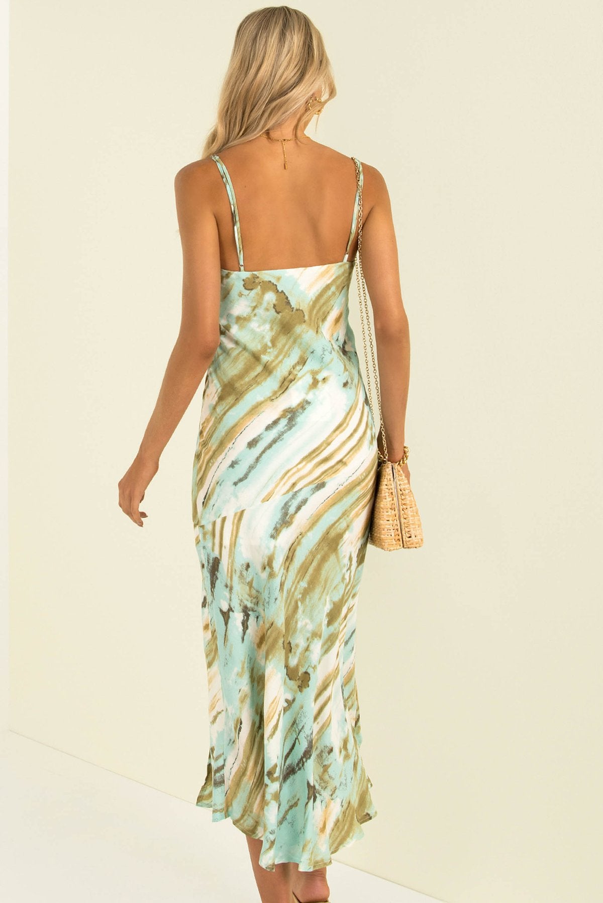 Strap Tie Dye Printed V-Neck Mid Waist Dress CD327