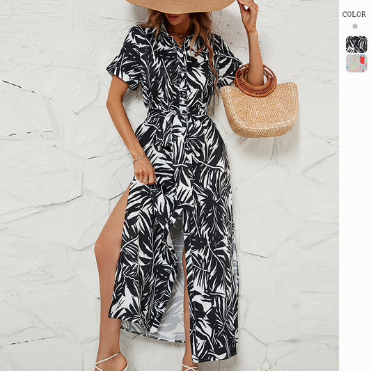 Women's Printed Split Dopamine Dress CD552