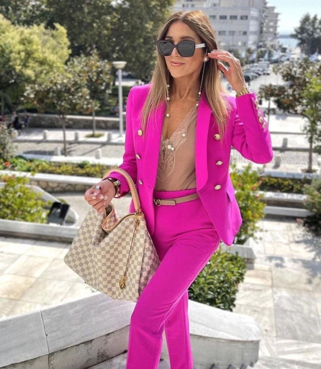 Professional Deep V-Neck Suit Jacket & Pant Sets