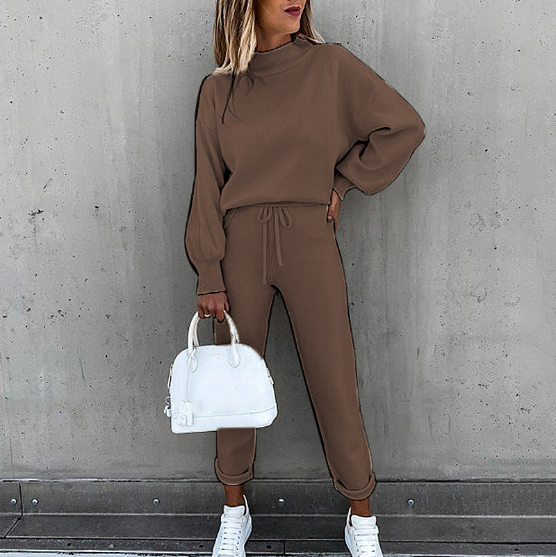 Solid Color High-necked Long-sleeved Leisure Suit CD615