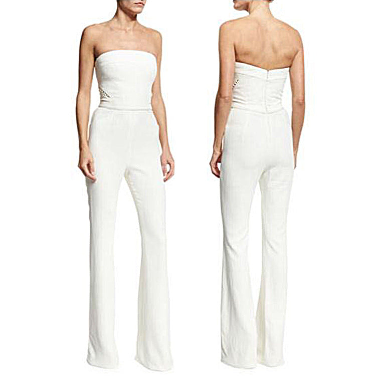 Sexy Strapless Sleeveless Jumpsuit Solid Color Pants CD658