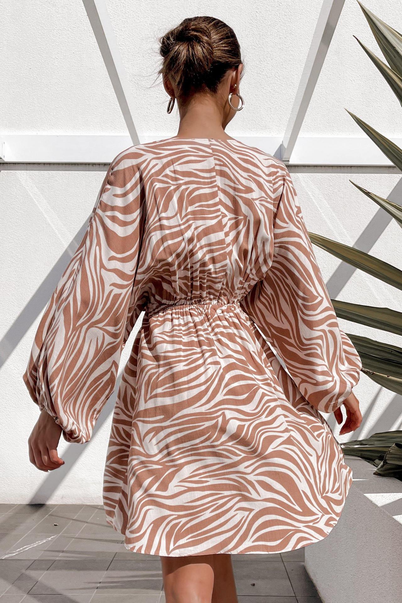 Long Sleeve Zebra Print V-neck Dress CD335