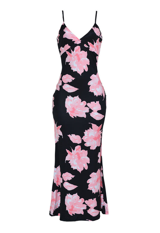 Printed Halter V-neck Backless Dress CD368