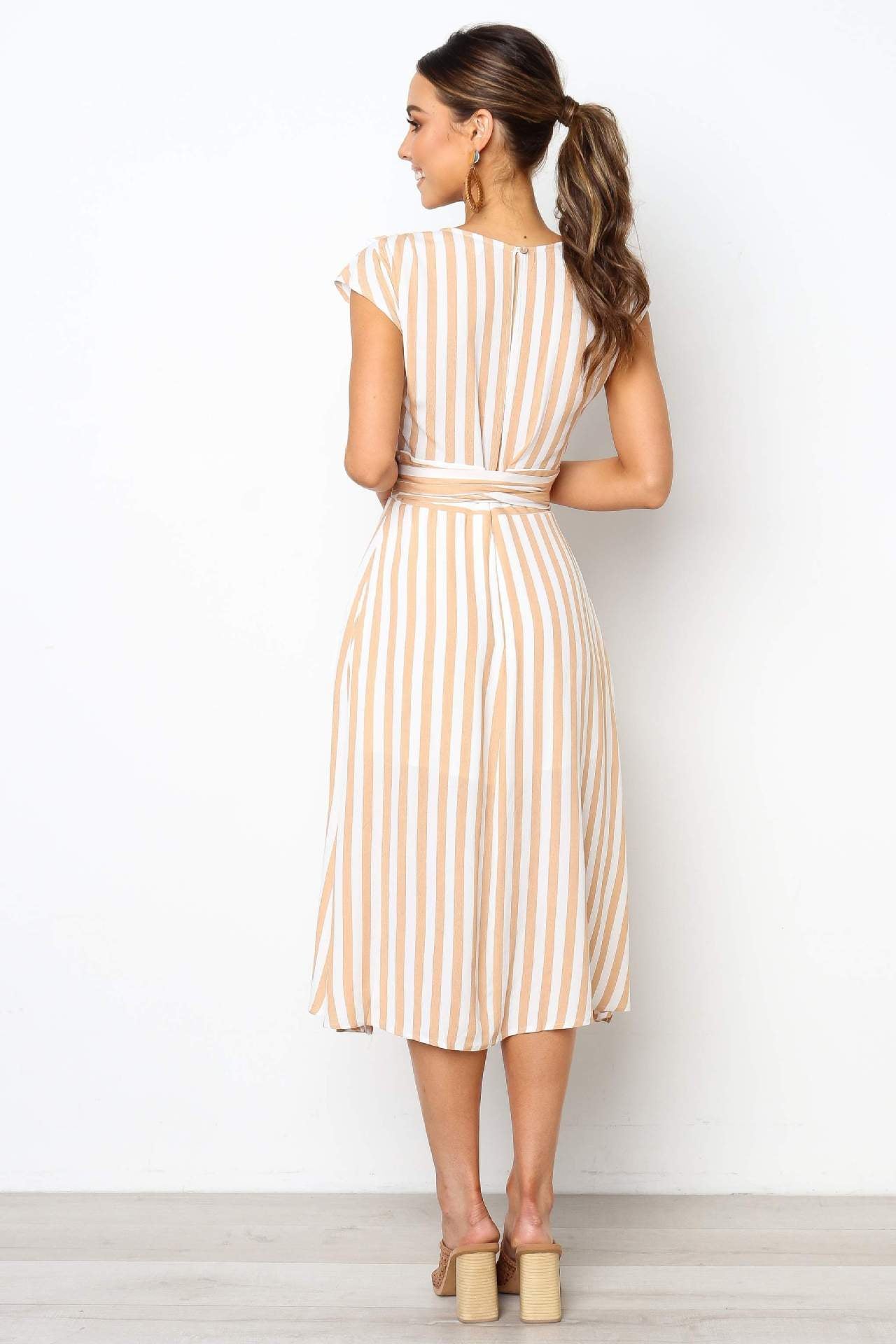 V-neck Sleeveless Striped Print Dress CD345