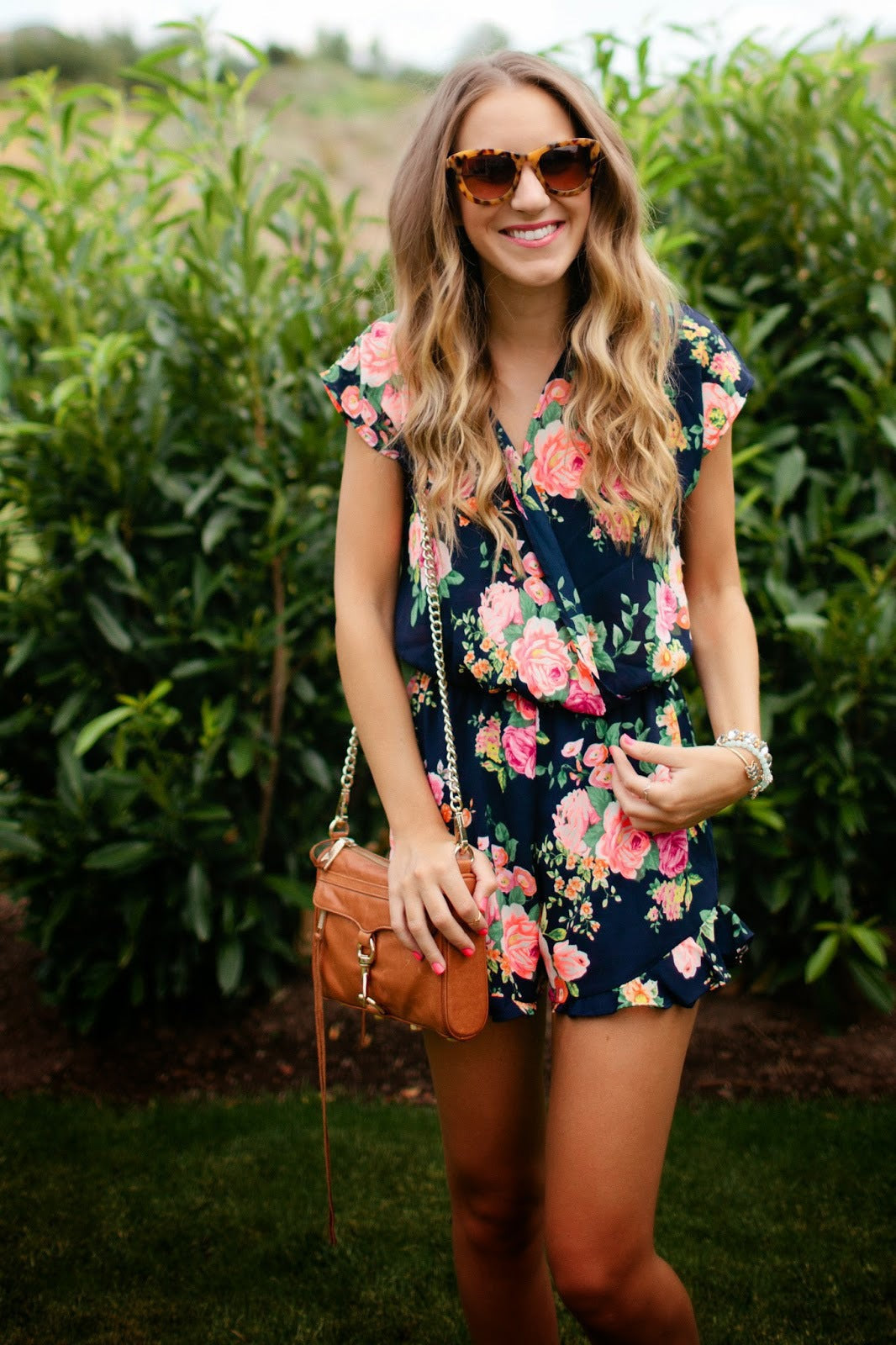Printed V-neck Short-sleeved Ruffled Siamese Shorts CD378