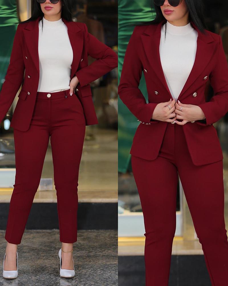 Professional Lapel Neck Suit Jacket & Buckled Pant Sets
