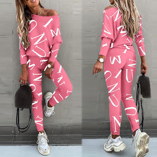 Letter Printed Long Sleeve Leisure Suit for Women CD600