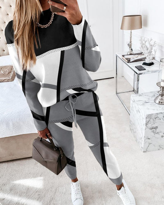 Women's Casual Striated Coat & Pant Sets