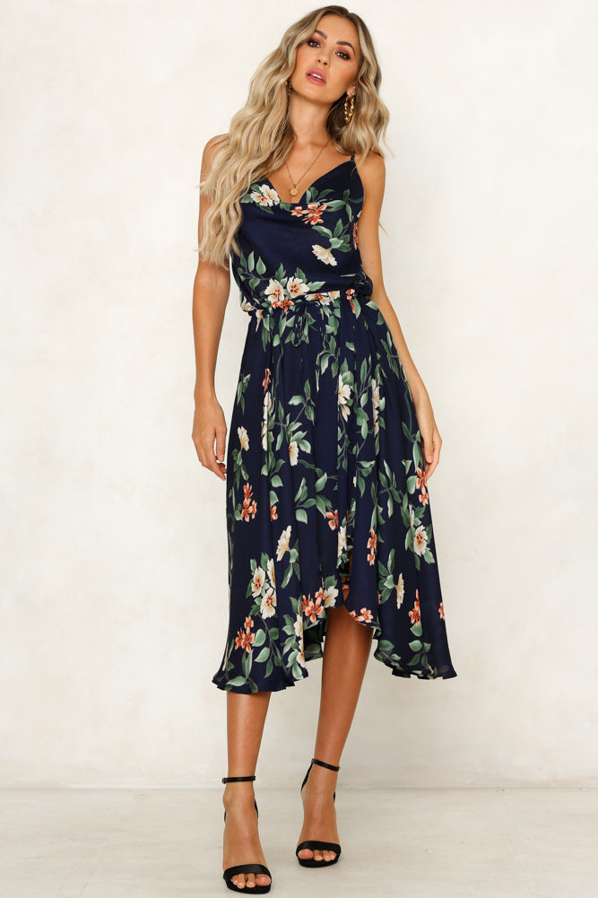 Floral Strap Printed Irregular Vacation Dress CD405