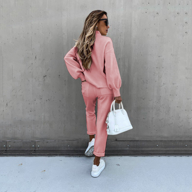 Solid Color High-necked Long-sleeved Leisure Suit CD615