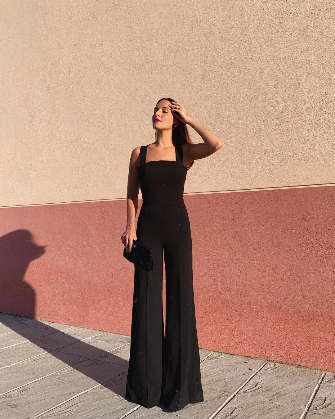 Straight Waist Backless Black Jumpsuit CD640