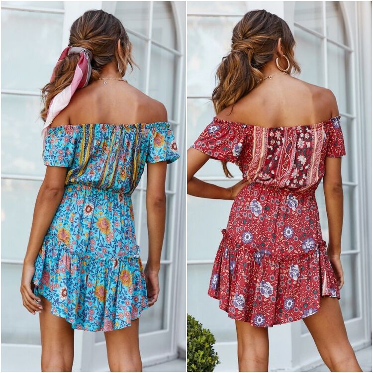 Printed Sleeveless Strapless Ruffled Dress CD361