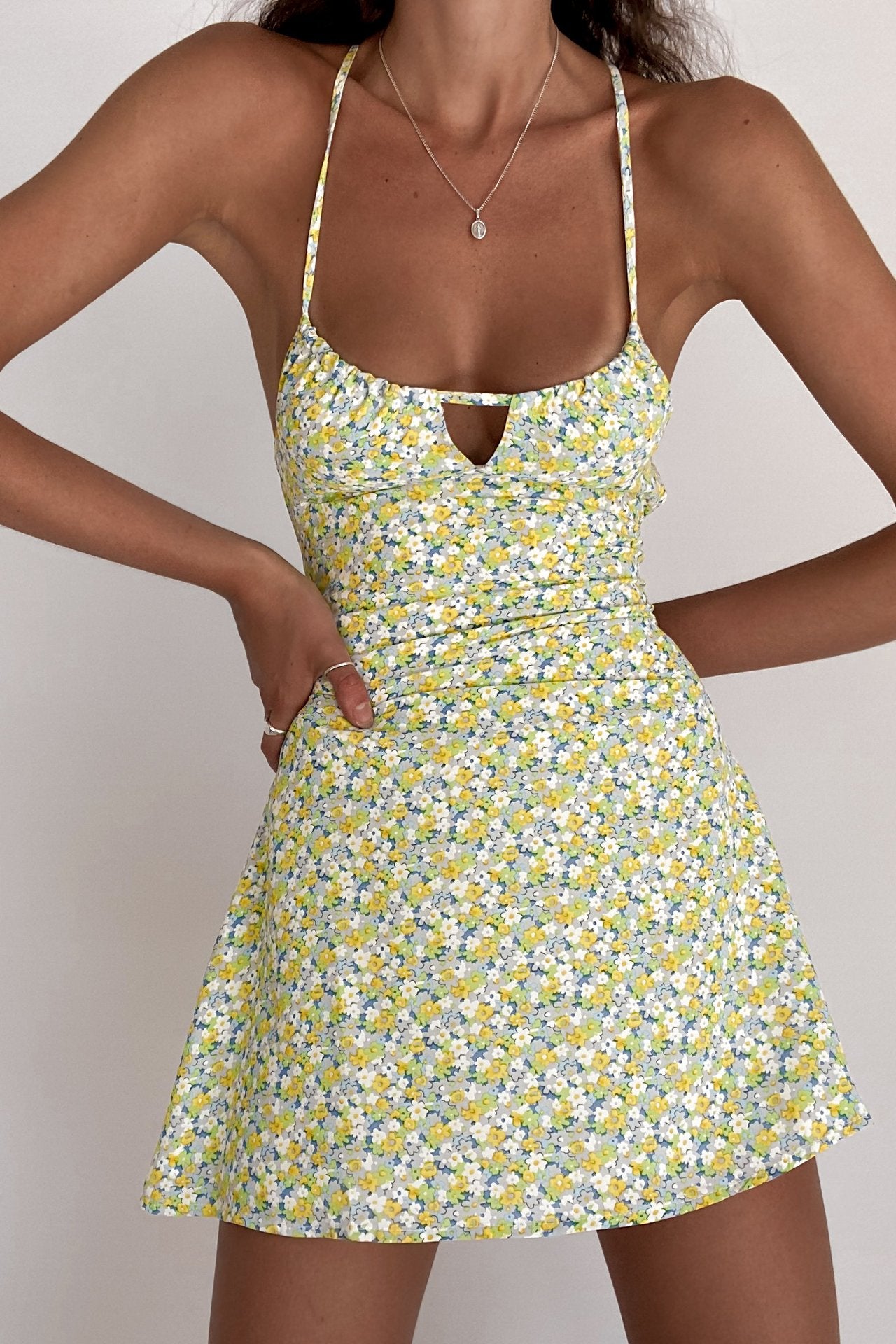 Sexy Floral Floral Print Strap V-neck Dress CD214