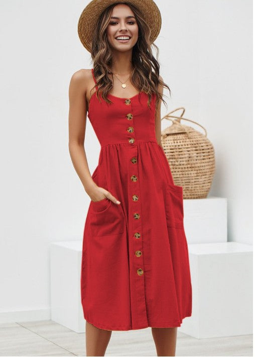 Sling Printed Sleeveless V-neck Dress CD317