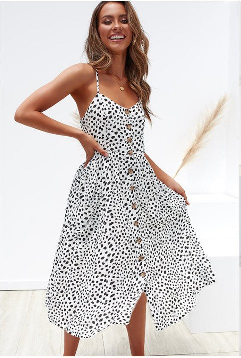 Sling Printed Sleeveless V-neck Dress CD317