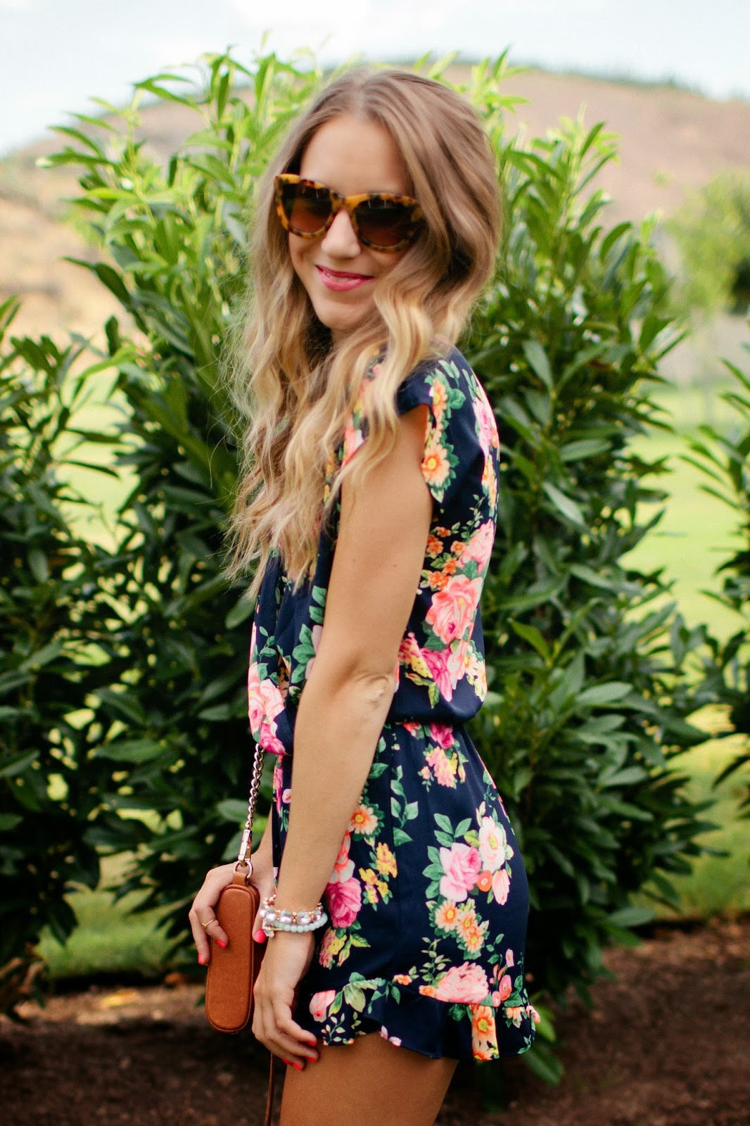Printed V-neck Short-sleeved Ruffled Siamese Shorts CD378
