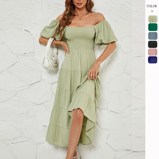 Women's High Waist Bubble Sleeve Wrap Up Dress CD551