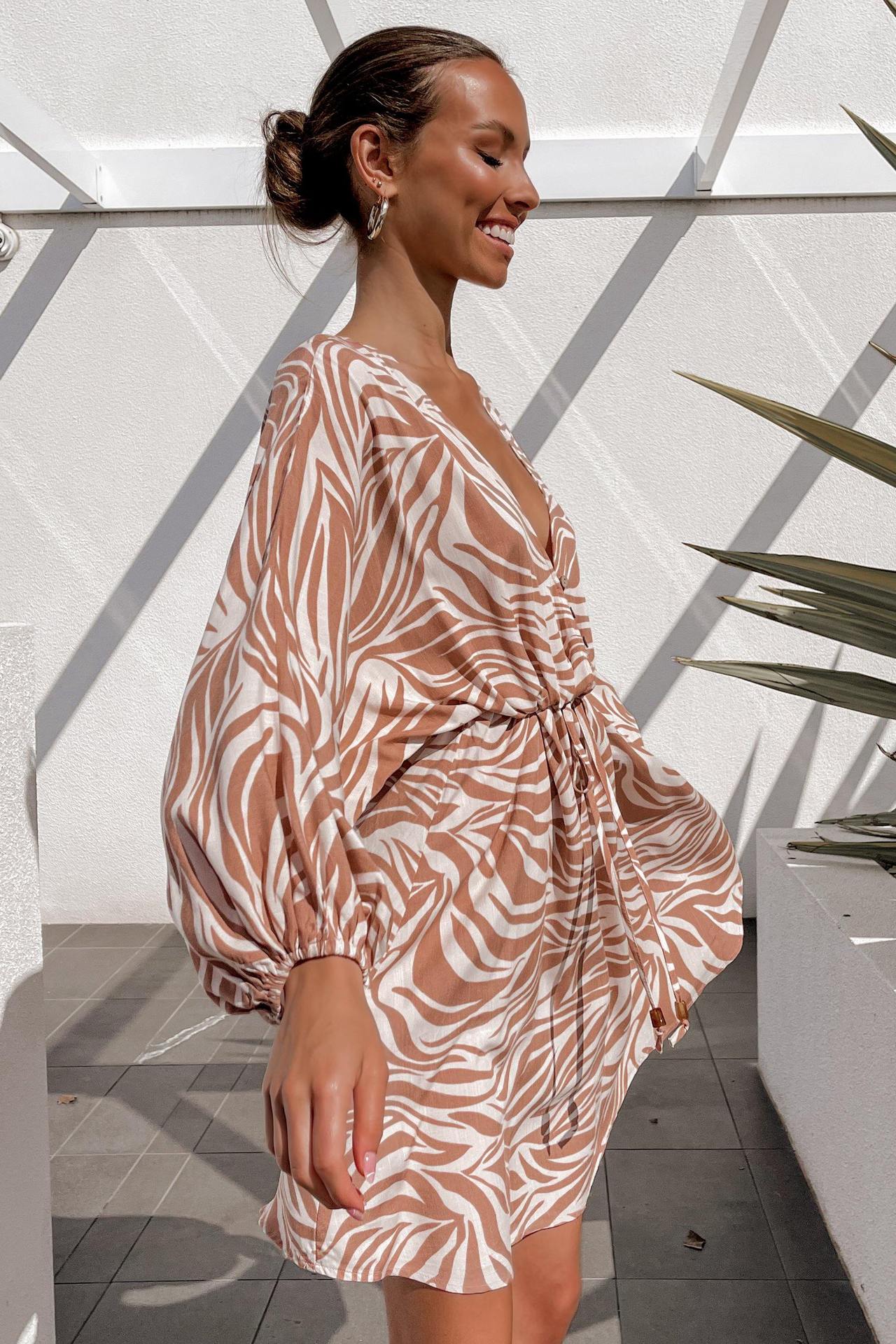 Long Sleeve Zebra Print V-neck Dress CD335