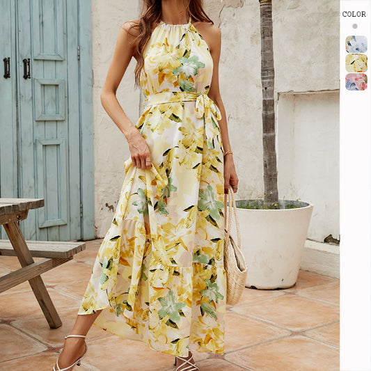 Women's Print Off-the-shoulder Crewneck Dress CD531