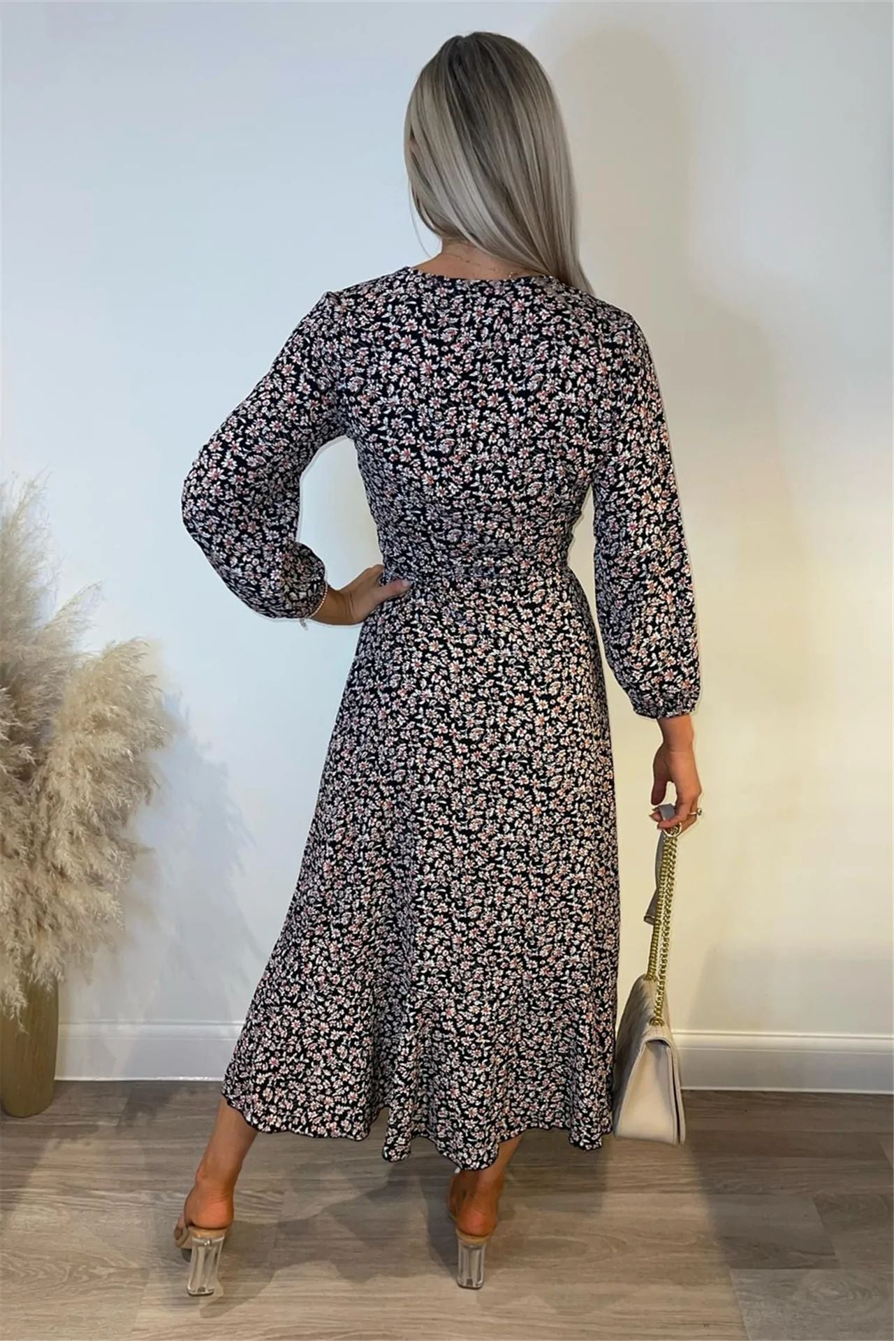 V-neck Floral and Lotus Leaf Lace Up Irregular Dress CD330