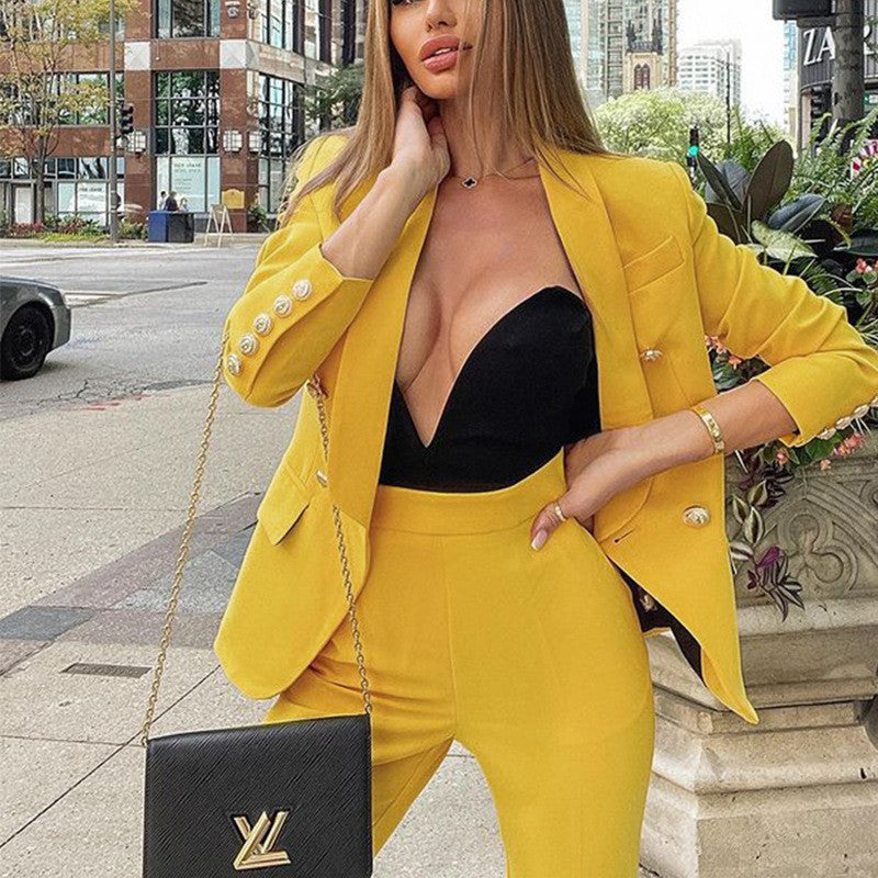 Professional Deep V-Neck Suit Jacket & Pant Sets