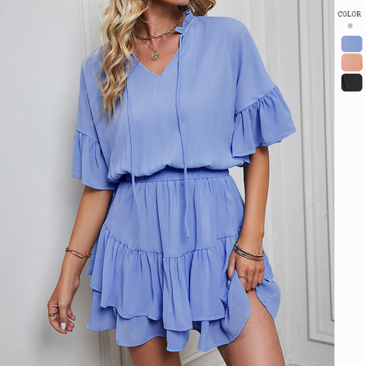 Women's solid cropped ruffled dress CD516